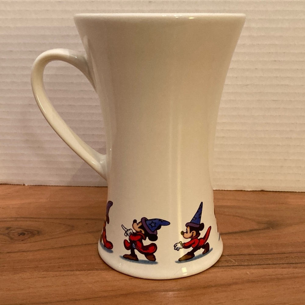 Disney Tall 6” White Mug with Red and Blue Sorcerer Mickey Accents